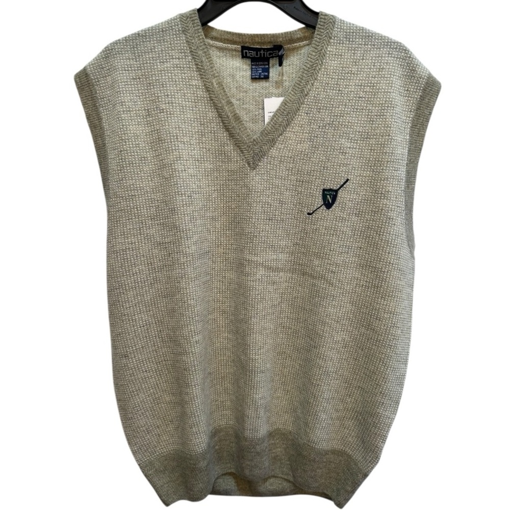 Vintage Nautica 100% Wool Sweater Vest NWT XL Golf Logo Y2K Preppy Deadstock NOS